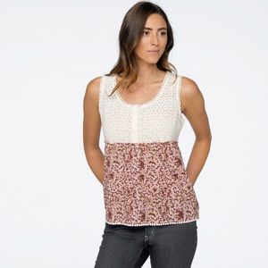 Prana Effie Top in Eyelet White and Rose Floral Small